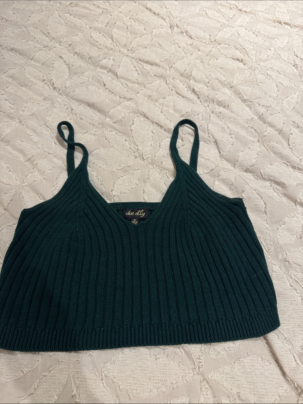 Dee Elly Ribbed Knit Crop Tank Top - Dark Green